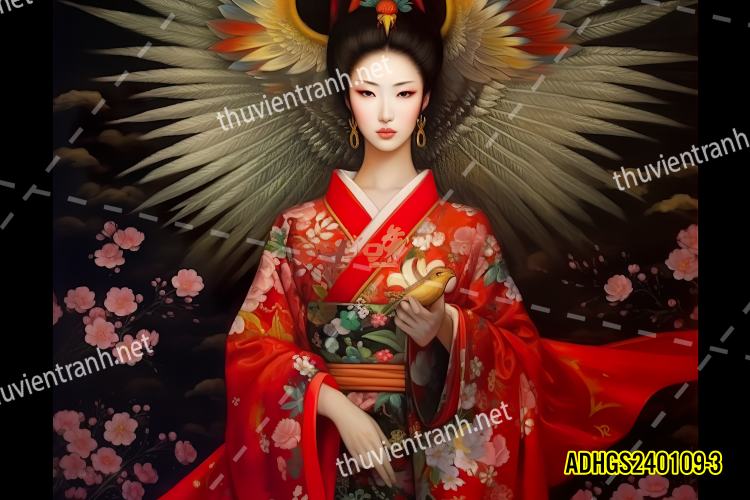 Tranh dán tường hoa cô gái Geisha Nhật Bản-ADHGS240109-3 - Tranh tường chất lượng cao